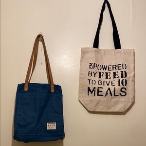 FEED Blue and Crean Tote Bags. Set